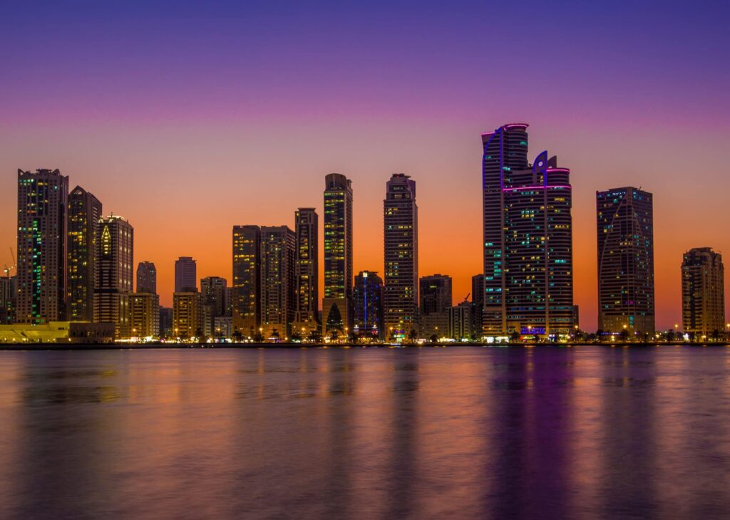 City skyline during night time