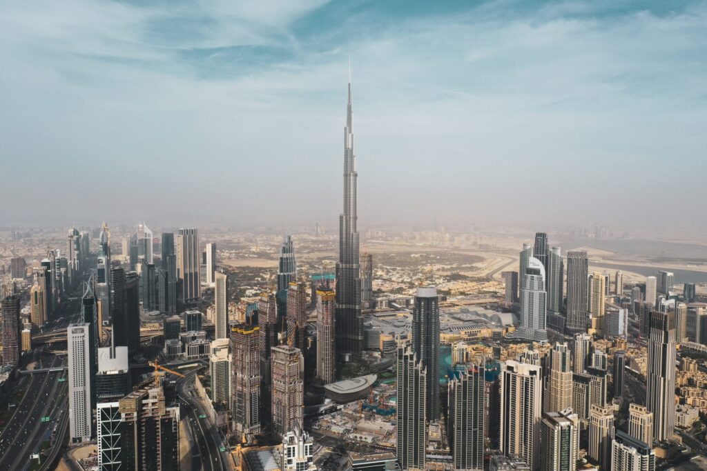 Aerial photo of city under the blue sky